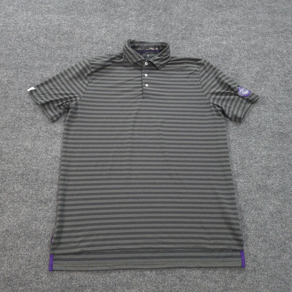 RLX Polo Shirt Mens Extra Large Grey Stripe Performance Golf Ralph Lauren Logo‎